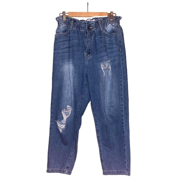 KANCAN Paperbag Boyfriend Jean Ultra High Rise Distressed Blue RX10652 Size 9/28 - Picture 2 of 14